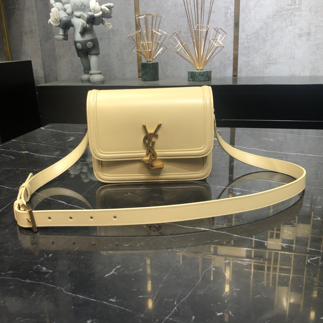 Saint Laurent Solferino Box Small Calfskin Handbag Shoulder Bag Light Yellow 634306